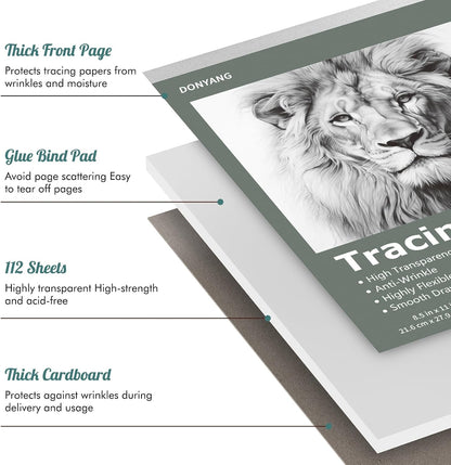 Tracing Paper 8.5" x 11", 112 Sheets Transparent Vellum Paper for Tracing Pads, Christmas Birthday Gifts for Adults Teens, 25lb/41gsm Translucent Tracing Paper for Sketching, Drawing, Overlays