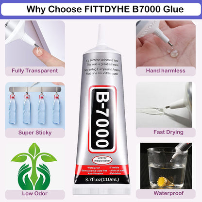 B7000 Adhesive Rhinestones Glue for Crafts, 2PCS 110ml / 3.7 fl oz with 5 Dotting Pen Tool, Wax Pencil and Tweezer, Jewelry Glue for DIY Craft, Makeup, Shoes, Jewelry Making, Nail Art