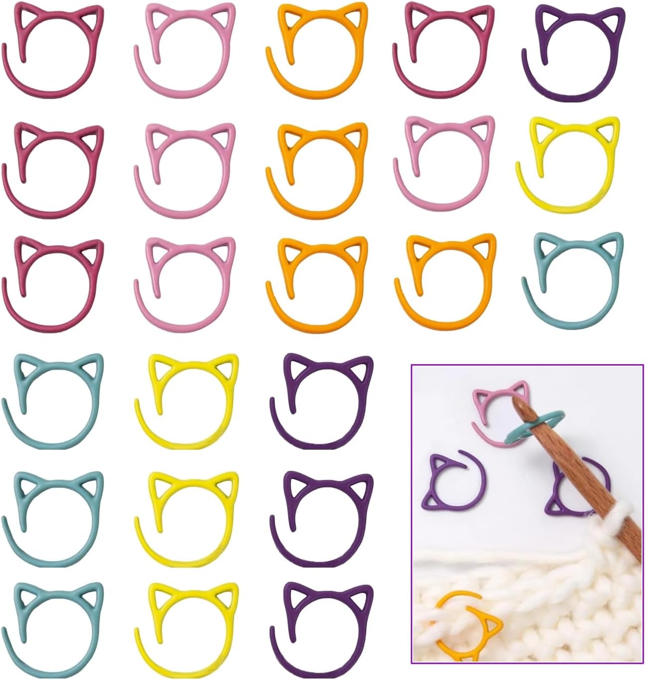 Fazanwey 30pcs Cat Stitch Markers with Storage Case, Metal Stitch Markers for Crocheting,Colorful Crochet Markers for Knitting Weaving Lovers