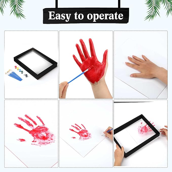 Suzile DIY Handprint Kit for New Parents - Mother's Day Father's Day Gifts,Baby Handprint Frame with 5 Acrylic Boards & 6 Colors Paint,Family Keepsake Craft for First-time Moms Dads(Black)