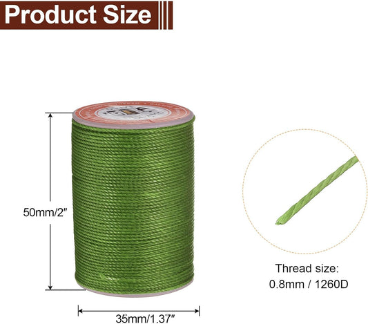uxcell Round Leather Sewing Waxed Thread, 55m / 60 Yards Polyester Wax String, 0.80mm Wax Stitching Cord for Leather Crafts, Bookbinding, Bracelets Braided, Grass Green, 2pcs