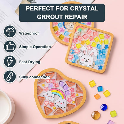 Professional Mosaic Grout for Crafts Black 200g - Quick-Dry Crystal Tile Grout with Contrast Color Technology, DIY Art Supplies for Mosaic Glass Decor, Handmade Gifts & Home Improvement Projects