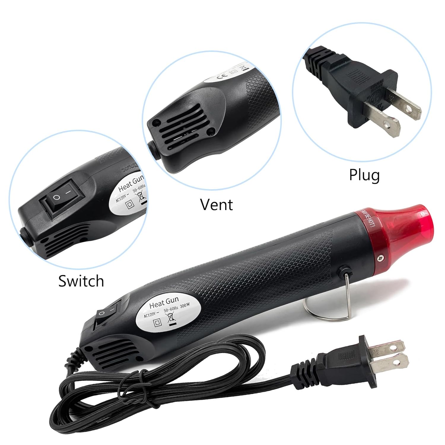 Mini Heat Gun, Portable Hot Air Gun Tool for DIY Crafts Heat Shrink Gun for Epoxy Resin, Embossing, Shrinking Wrapping Drying Paint Removing Stickers (Black) - Crafty Corner