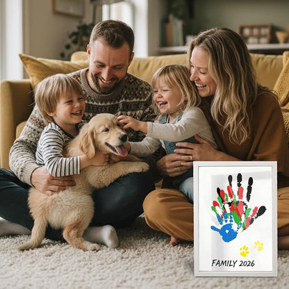80S Family Handprint Kit, Handprint Art Craft DIY Kit, Baby Hand Print Gift for New Moms, Parents, Grandparents, 6 Safe, Non-Toxic Paints, Ideal for Mother's Day, Father's Day, Anniversary & More