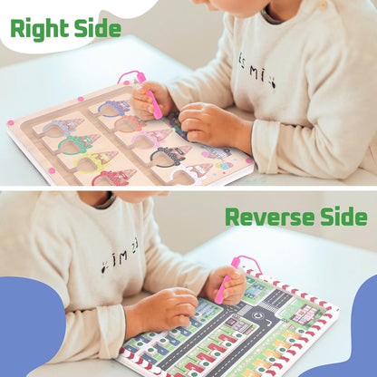 2 in 1 Magnetic Color and Number Maze,Alphabet Maze,Montessori Toy for 3-6 Years Old,Wooden Magnet Balls Puzzles,Toddler Busy Board Game,Preschool Learning Activities,Christmas & Birthday Gift for Kid