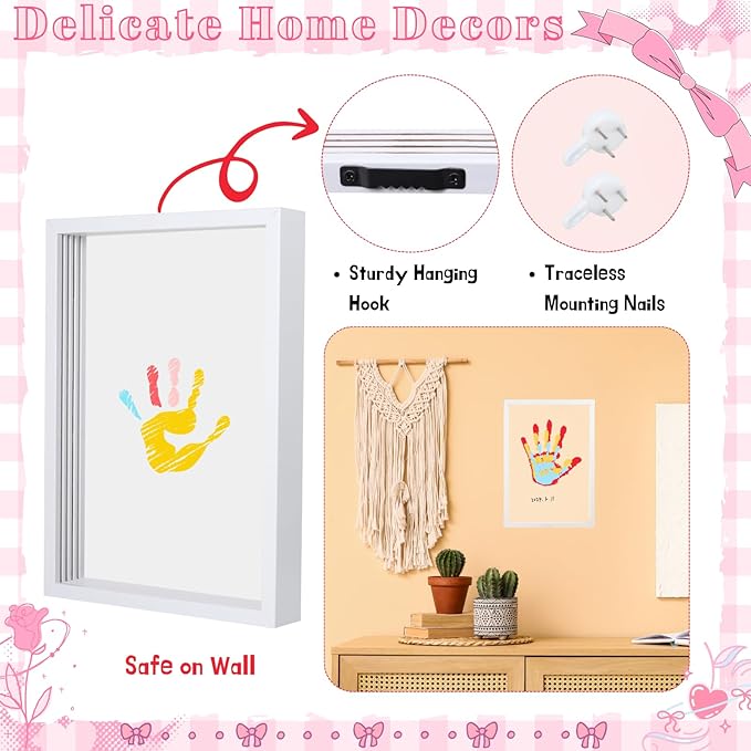 DIY Hand Footprint Art Craft Kit for New Parents Wooden Frame Family Handprint Kit with 6 Baby Safe Colors Paints Family Hands Down Keepsake Gifts for Mother's Day Father's Day Home Handprint Decor