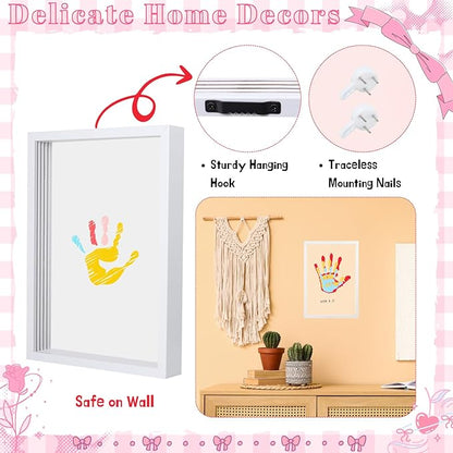 DIY Hand Footprint Art Craft Kit for New Parents Wooden Frame Family Handprint Kit with 6 Baby Safe Colors Paints Family Hands Down Keepsake Gifts for Mother's Day Father's Day Home Handprint Decor