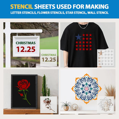 16 Pack 7.5mil Mylar Sheet, 12 X 12 Inch Translucent Blank Stencil Paper for Cricut Crafts Laser Cutting, Stencil Sheets Used for Making Letter Stencils, Flower Stencils, Star Wall Stencil
