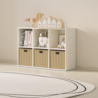 Wood Cube Storage Organizer Closet Cabinet for Living Room Bedroom Study Shelf Bookcase Wooden Floor Standing Open Bookshelf for Kids Home Office Display Storage Cabinet (White, 6-Cube, 11.81in)