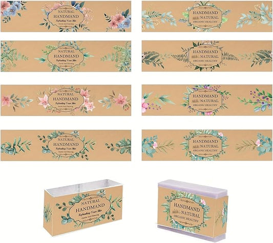 120Pcs Eucalyptus Leaves Soap Wrapper 8 Style Flower Wrap Tape For Homemade Soap - Kraft Paper Vertical Tag Soaps Sleeves Covers For Christmas Homemade Soaps Packaging Supplies (kraft Eucalyptus)