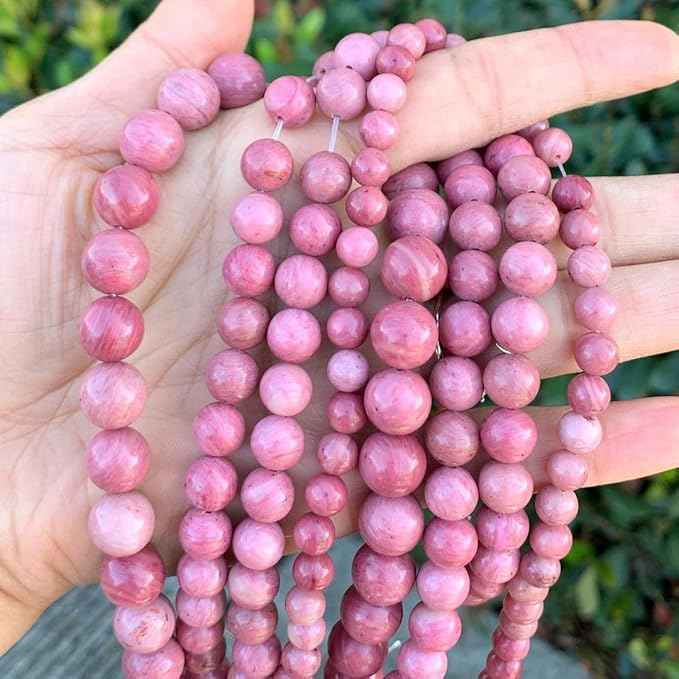 70pcs Adabele Natural Grade A Pink Rhodonite Healing Gemstone 10mm (0.39 inch) Round Loose Beads Gem Stone Spacer for Craft Jewelry Making GF34-10