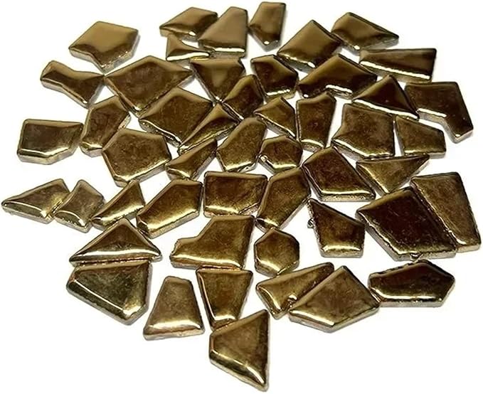 Mosaic Tiles 200g/7.05oz(Approx. 155-170pcs) Porcelain Mosaic Tiles 1-2.5cm 0.4mm Thickness Ceramic Mosaic Stones DIY Mosaic Craft Material(Gold)