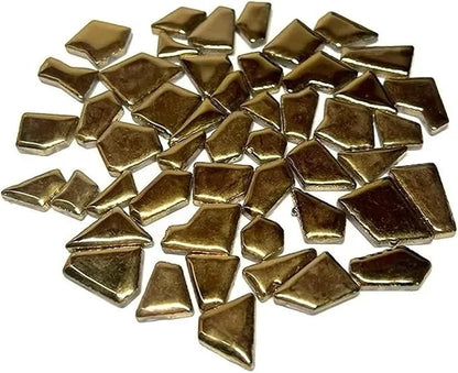 Mosaic Tiles 200g/7.05oz(Approx. 155-170pcs) Porcelain Mosaic Tiles 1-2.5cm 0.4mm Thickness Ceramic Mosaic Stones DIY Mosaic Craft Material(Gold)