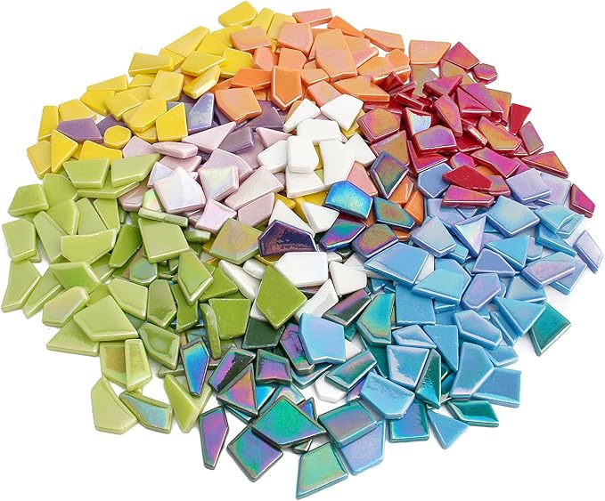 Youway Style Iridescent Glass Mosaic Tiles for Crafts Bulk,454g Broken Mosaic Glass Pieces for Garden Crafts Kits,DIY Mosaic Art Decor
