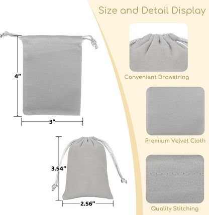 Velvet Drawstring Jewelry Bag, 50Pcs Grey Coin Pouch, 3x4 Dice Bag, for Wrapping Halloween Party Favors or Gifts for Friends, Small Bussiness, Palm Crosses, Necklaces, Bracelet