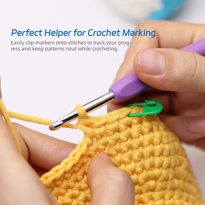 200PCS Crochet Stitch Markers with 12 Needles by Flickzo – Locking Stitch Markers with Clear Case, Colorful Plastic Safety Pins for Knitting & Crochet Accessories Supplies