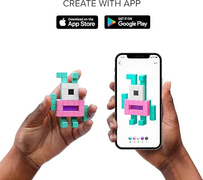PIXIO Lava - Tiny Magnetic Blocks Building Toy in The Pixel Art Style with Free App - 5/16" Plastic Cubes with 6 Magnets Inside - Open Ended Toy - Creativity Toy for Ages 6+ - 60pcs