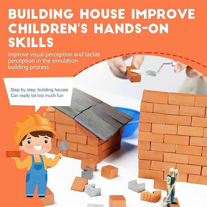 Brick and Mortar Construction Set, DIY House Building Kit for Kids, Realistic Mini Bricks STEM Building Toy, Creative Engineering Toy for Boys and Girls