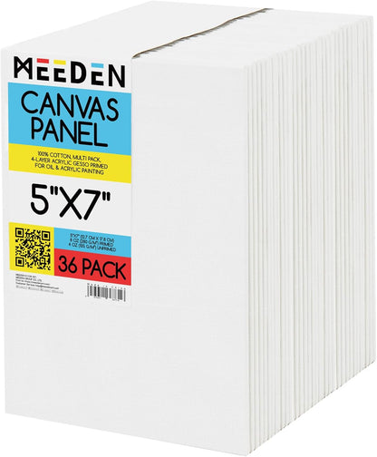 MEEDEN 36-Pack 100% Cotton Canvas Boards for Painting - 5x7'' Blank Canvas Panels for Oil & Acrylic Painting, Ready to Paint Art Supplies for Professional Artists, Students