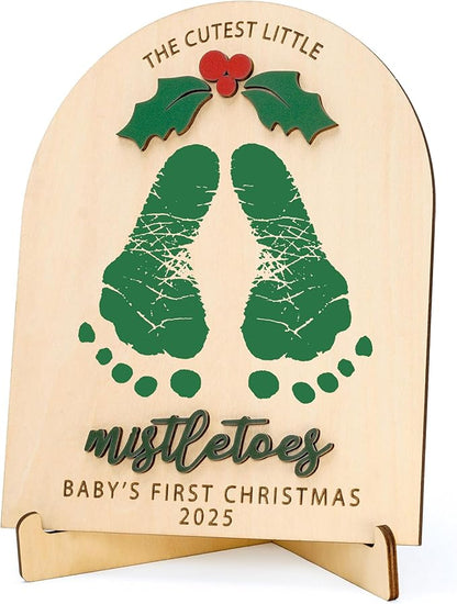 DIY Baby Footprint Keepsake Board, Personalized Baby’s First Christmas 2025, The Cutest Little Mistletoes Art, Nursery Footprint Decorative for Baby Shower Newborn Photoshoot Prop, Family Gifts