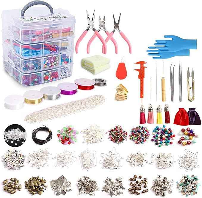 DIY Bracelet Necklace Material Acrylic Beads Glass Beads Set OP0337 1960 Pieces Jewelry Making Supplies with Beads Findings Pliers Beading Wire