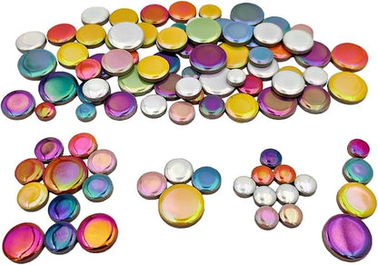 200g Iridescent Round Mosaic Tiles for Crafts Bulk, 11mm-23mm 4 Size Circular Mosaic Ceramic Pieces for Vases, Garden Decor, DIY Mosaic Making (Multicolor)
