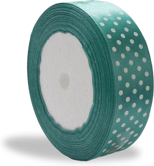 Ribbon 1 inch Mint with White Polka Dots Ribbons for Crafts Gift Ribbon Satin Solid Ribbon Roll 1 in x 25 Yards - Crafty Corner
