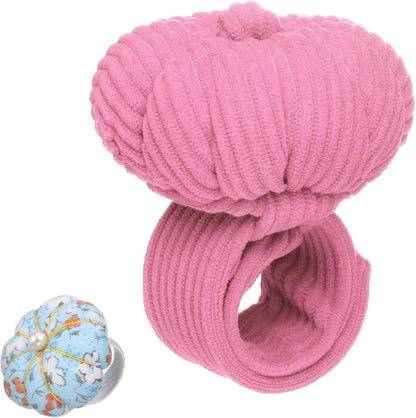 HARFINGTON Wrist Pin Cushions, Sewing Needle Pin Cushion Adjustable Strap with Elastic Strap Finger Ring Pincushions Fit All Wrist Sizes for Sewing Quilting Needlework DIY Crafts, Pink/Blue