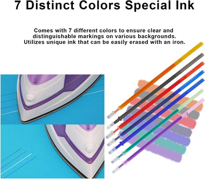 7-Color Heat Erasable Fabric Markers with 21 Refills, Extra-Fine 0.5mm Tip for Sewing, Quilting, Embroidery, Crafts & DIY Projects