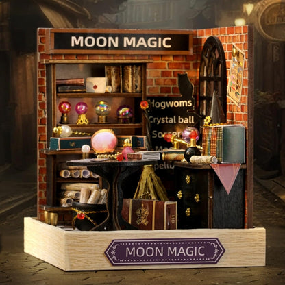 DIY Miniature House Kit, Mini House Building Kit with LED & Dust Cover, DIY Wooden Dollhouse Miniature Kit for Adults Teen, Wooden Crafts Lovely Dollhouse Kit, Moon Magic