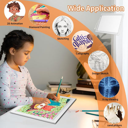 A4 LED Light Box for Tracing, elice Artist Drawing Lightbox Light Table Light Pad Light Copy Board, Up to 8000 Lux Super Bright Lightpad for Cricut Weeding Vinyl, Diamond Painting, Sketching (White)