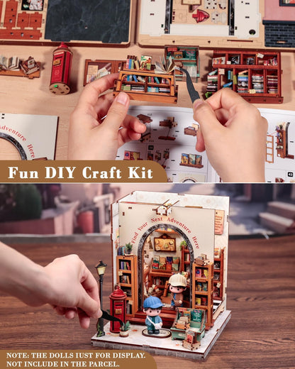 CUTEBEE Book Nook Kit - DIY Miniature House Dollhouse Kit for Adults and Teens, Booknook Tiny House Bookstore Library Bookshelf Decor 3D Wooden Puzzle, Gifts for Family, Friends (Jack’s Bookery)
