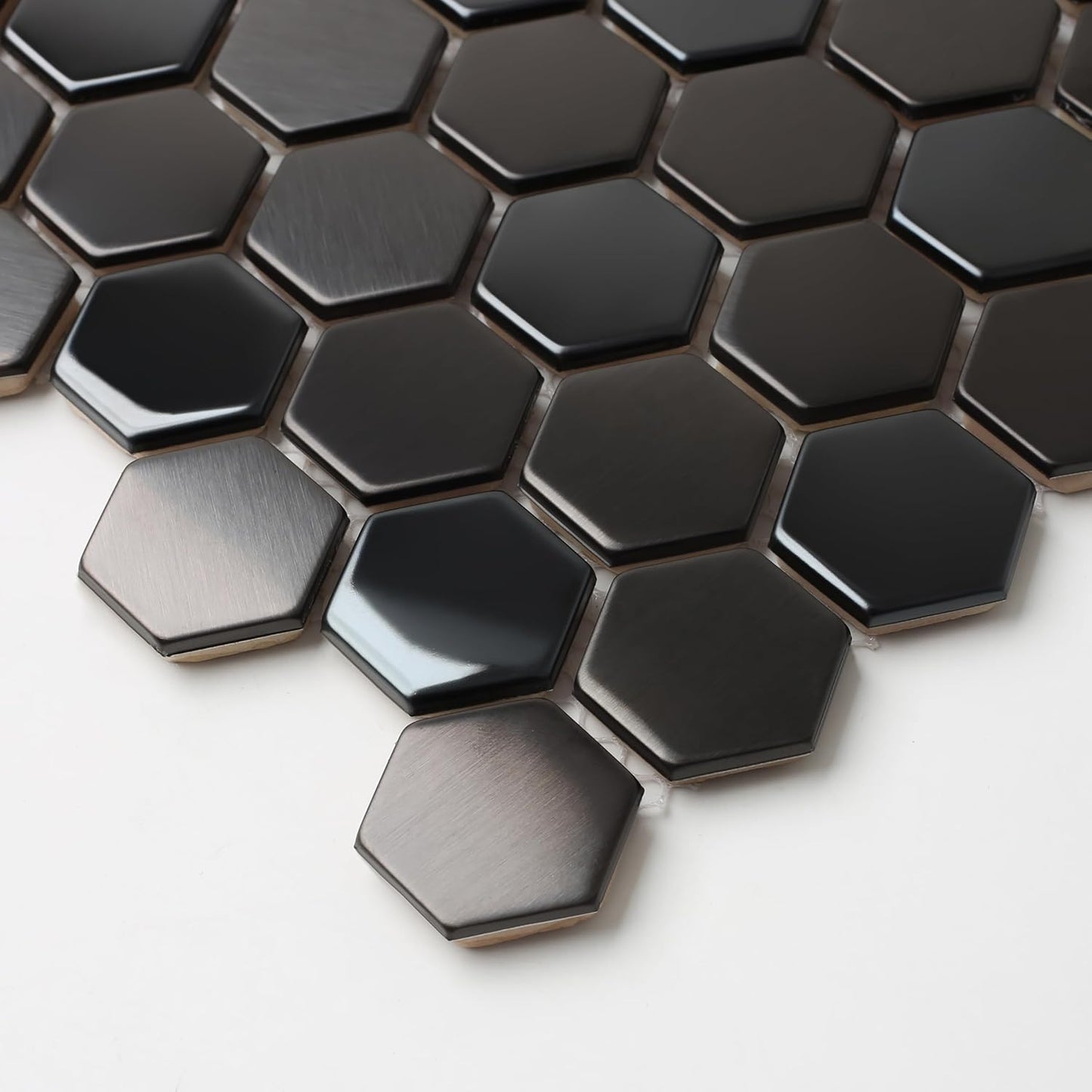 Blujellyfish Hexagon Black Tile Backsplash Metal Mosaic Wall Floor Tiles (Box of 5 Sheets)