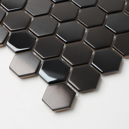 Blujellyfish Hexagon Black Tile Backsplash Metal Mosaic Wall Floor Tiles (Box of 5 Sheets)