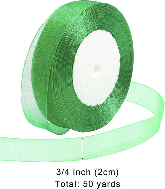 Ribbon for Gift Wrapping 3/4 inch Green Sheer Organza Ribbon for Flower Bouquet Tulle Thin Chiffon Ribbons for Wedding Invitations Christmas Halloween Presents Decorations Crafts 50 Yards - Crafty Corner