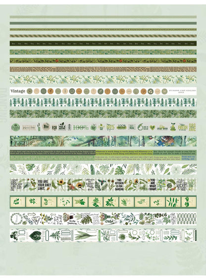 MAFELOE Decorative Vintage Washi Tapes Set 20 Rolls 2 Meters Long, Adhesive Scrapbook Junk Journaling Art Craft Collage Supplies-Forest Dream Series-Green (WT-M4-SLMJ)