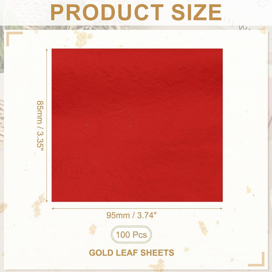 PATIKIL Gold Leaf Sheets for Art 3.7" x 3.4", 100 Pcs Gold Foil Sheet Metallic Leaf Papers for DIY Crafts Resin Furniture Nails Paintings Home Decoration, Red