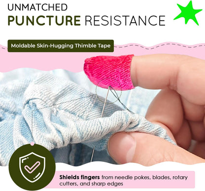 THIMTEC - The Original Thimble Tape for Hand Sewing - Fully Adjustable Nail & Finger Protector - A Smarter Alternative to Classic Knitting Thimbles -White Cloud, 3-Pack