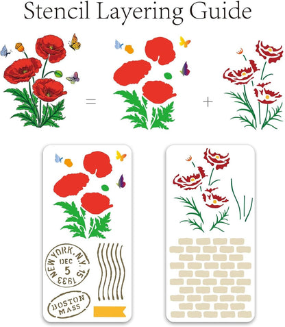 ORIGACH Realistic Corn Poppy Flower Stamps and Die and Layering Coloring Stencil Bundle for Card Making Album Arts Crafts Supplies