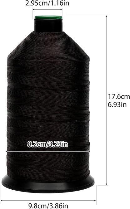 Extra Strong Bonded Nylon Thread #207 Tex210 – 16 OZ, 2000yds, Versatile Stitching Solution for Leather, Upholstery, Canvas Repair and More (Dark Brown)