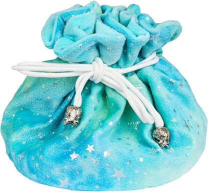 DND Dice Bags Large with Pockets Cyan Storage Bag Star Pattern for D&D RPG Game - Capacity 200+ Polyhedral Die