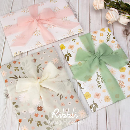 Ribbli Chiffon Ribbon 1.5 inch x 30 Yard Handmade Silk Ribbon, Ivory/Blush Pink/Sage Green Fringe Chiffon Ribbon for Wedding Invitations, Bridal Bouquets Wrapping, Flower Arrangement Decoration - Crafty Corner