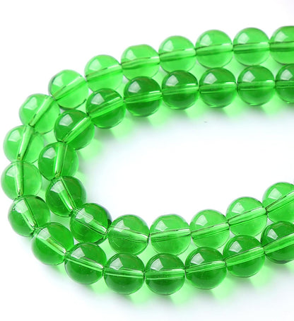 32pcs 12mm Smooth Green Crystal Glass Quartz Beads Round Loose Beads for Jewelry Making DIY Bracelet Necklace 15" Energy Healing Power Stone Beads(12mm, Green Crystal Glass)