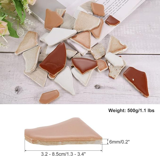 uxcell 500g/1.1LB Irregular Ceramics Mosaic Tiles, 3.2-8.5 cm Bulk Stained Ceramic Mosaic Pieces Stones Mosaic Kits for DIY Art Craft Projects Home Decor, Mixed Brown