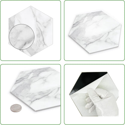 45-Sheet Hexagon Peel and Stick Backsplash, 6" x 7" White Calacatta Marble Looks Self Adhesive Wall Tile, Stone Composite Stick on Decorative Mosaic Tile for Kitchen Bathroom Fireplace