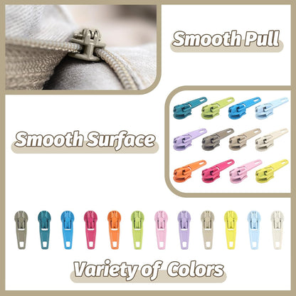 DOITEM 96Pcs Zipper Repair Kit Zipper Replacement 3# Zipper Pull Rescue Kit for Clothing Jackets Purses (12 Colors)