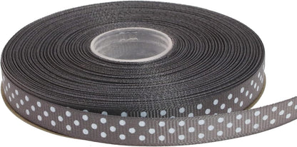 Polka Dot Grosgrain Ribbon 25 Yard Each Roll 100% Polyester (3/8", Gray) - Crafty Corner
