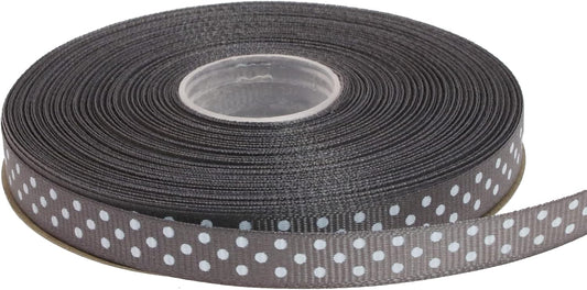 Polka Dot Grosgrain Ribbon 25 Yard Each Roll 100% Polyester (3/8", Gray) - Crafty Corner