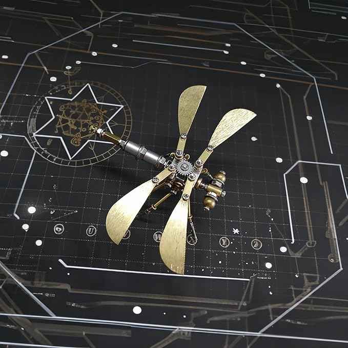 Steampunk Metal Insect Bug Sculpture 3D Creative Mechanical Insect Kit Puzzle Dragonfly Model Engineering Puzzle for Christmas Ornaments(Ujinensis Dragonfly)