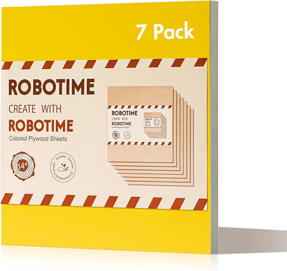 ROBOTIME 7-Pack Double-Sided Colored Basswood Sheets 1/8" - 12 x 12 x 1/8 Inch - Roller-Coated Solid Color 3mm Craft Wood Boards for Laser Cutting, Engraving & Wood Burning - Yellow